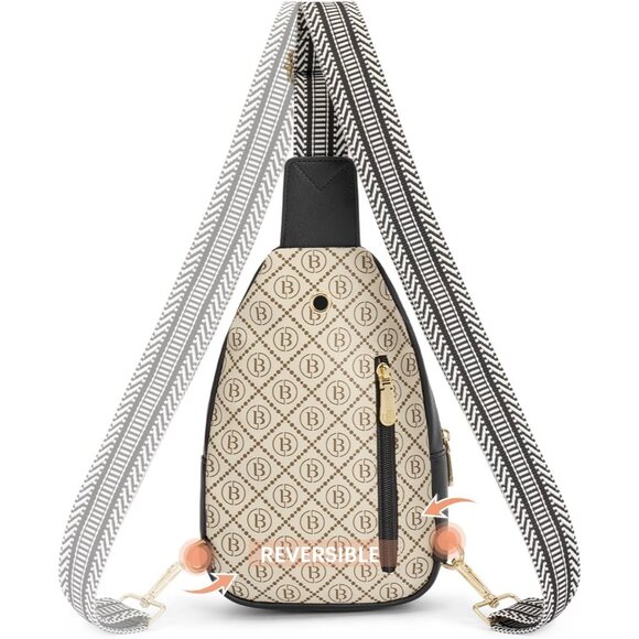 Women Monogram Print Imported PU Leather Small Crossbody Chest Sling Travel Bag - Picture 5 of 8